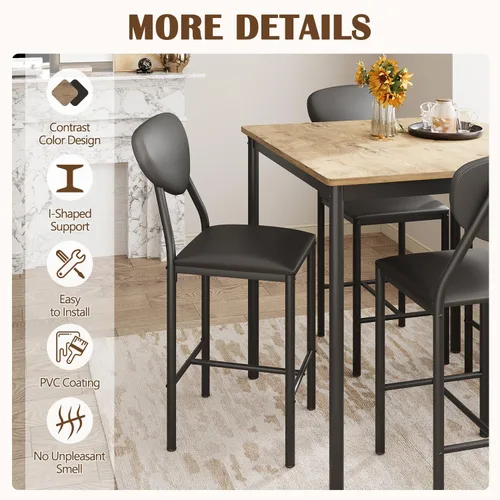Miniatura 6 de EROMMY Juego de mesa de comedor para 4, mesa de cocina moderna y sillas con tapicería de piel sintética, mesa de comedor de madera con sillas