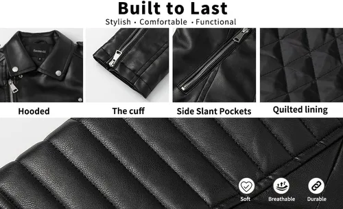 Miniatura 6 de BANMAXDD Men's Faux Leather Jacket QUALITY Black Waterproof Windproof Multi-pocket Biker Jacket Casual Warm Winter Coat