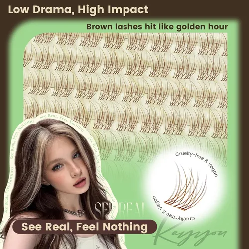 Miniatura 5 de KEYYOU Extensiones de pestañas de Velure color marrón Venus Natural Wispy C Curl Manga de 0.315-0.630 pulgadas con banda invisible suave