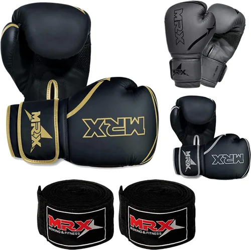 MRX - Guantes de boxeo con envolturas de mano gratis para hombres y mujeres, guantes de entrenamiento de boxeo, kickboxing, Muay Thai, guantes de