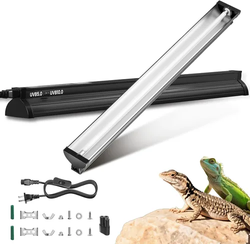 Lustaled Kit combinado de luz para reptiles T5 UVB de 22 pulgadas y 24 W para reptiles tropicales y del desierto, UVB 5.0 conmutable, UVB 10.0,