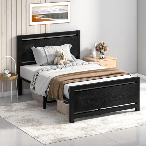 Miniatura 7 de Catrimown - Bases de cama individuales con cabecero, base de cama metálica de tamaño individual con fuerte soporte de listones de acero, cama