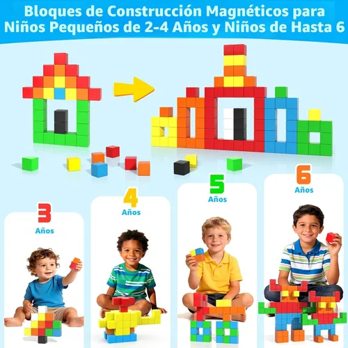 Miniatura 3 de 48 piezas de bloques magnéticos para juguetes de niños pequeños, juguete de cubo magnético grande para educación sensorial STEM preescolar, juguetes
