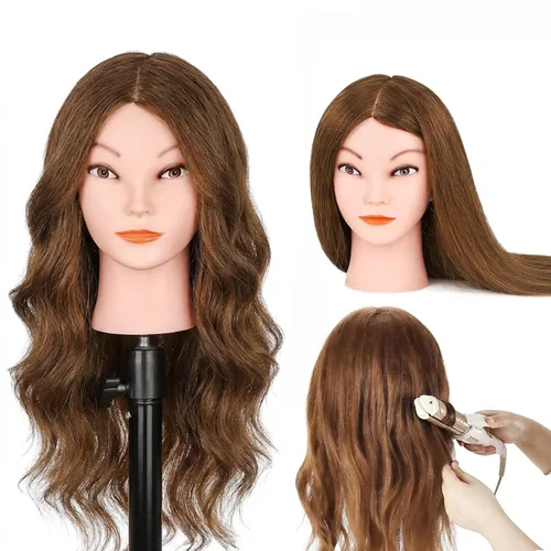 Miniatura 17 de Beauty Star Cabeza de maniquí con cabello humano 100% real, cabeza de peinado de muñeca de 18 pulgadas para práctica de trenzado y entrenamiento