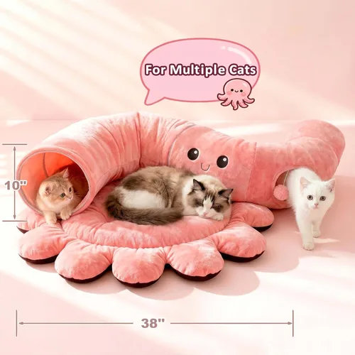 Miniatura 7 de Cama túnel para gatos con 20 juguetes para gatos, túnel de juego plegable para gatos de interior, juguetes para gatitos de interior, en forma de Rosa