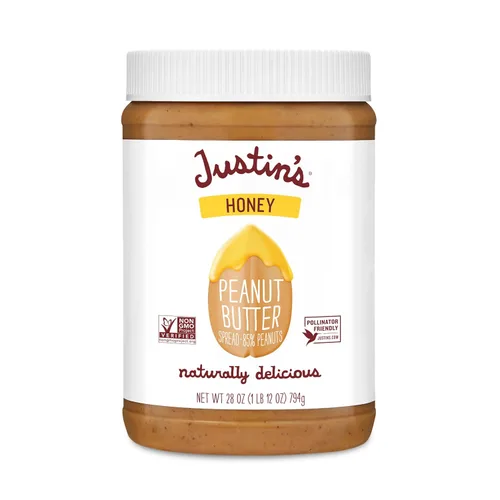JUSTINS - Mantequilla de maní con miel, sin gluten, tarro de 28 onzas