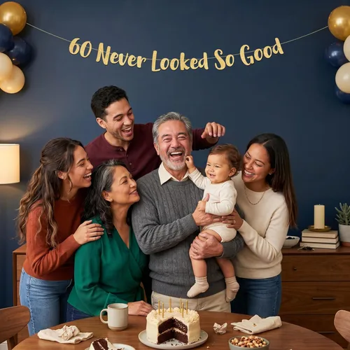 Miniatura 9 de Pancarta dorada con purpurina de 60 años preencordados con la frase "Never Looked So Good" – Decoraciones de cumpleaños 60 y aniversario para Dorado
