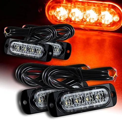 Luces estroboscópicas de emergencia LED, 4 unidades, color rojo, 4 LED, luz estroboscópica intermitente de emergencia, advertencia de advertencia,