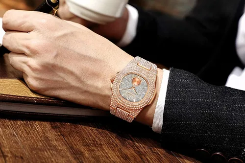 Miniatura 10 de Gosasa Reloj de pulsera unisex de cristal para hombre y mujer, reloj cubano con brillo completo, oblongo de plata/oro, reloj de pulsera de acero