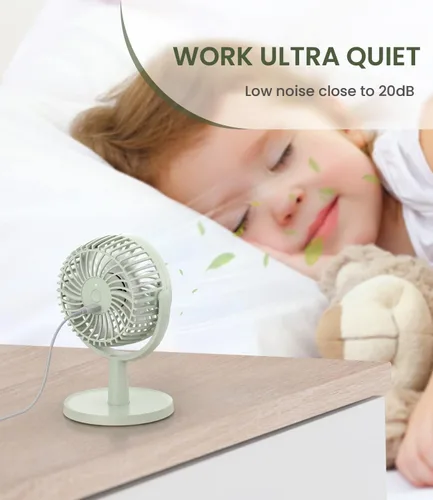 Miniatura 4 de LEMOISTAR Pequeño ventilador personal alimentado por USB con 4 velocidades, ventiladores de escritorio portátiles con rotación de 310°, mini Verde