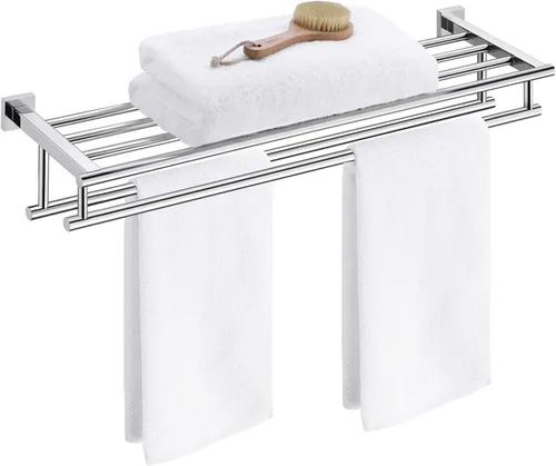 Estante con barras para toallas KES A2112, minimalista, de acero inoxidable, rack con dos ganchos para toallas