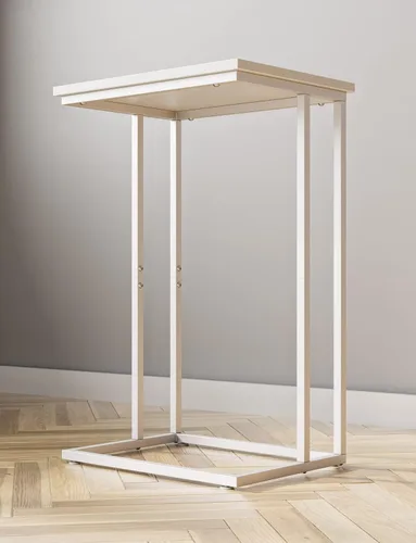 Miniatura 5 de Innerjoin Mesa auxiliar ancha en C, mesa de sofá C con marcos de metal, mesa auxiliar pequeña para sofá y cama, mesa C retro para computadora