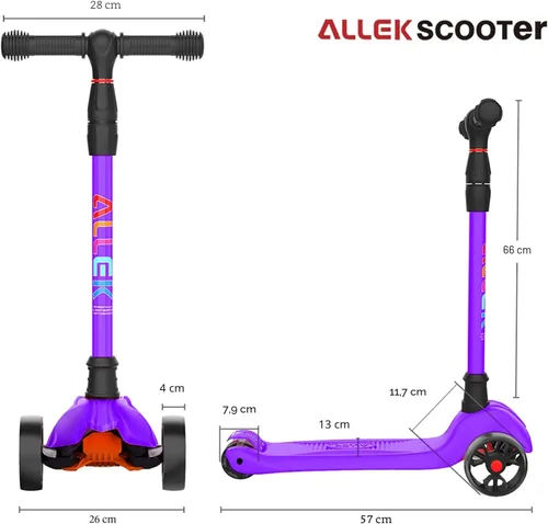 Miniatura 6 de Allek Kick Scooter B02, Lean 'N Glide Scooter con ruedas iluminadas de poliuretano extra anchas y 4 alturas ajustables para niños de 3 a 12 años