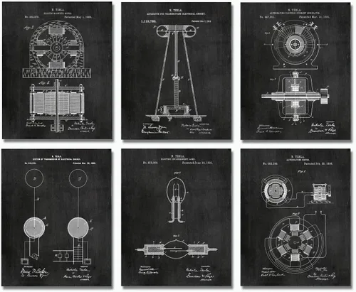 Miniatura 7 de Nikola Tesla Gifts Engineers - Decoración de pared Steampunk 6 (8 x 10 pulgadas) enmarcadas impresiones de patentes de arte de pared - Arte
