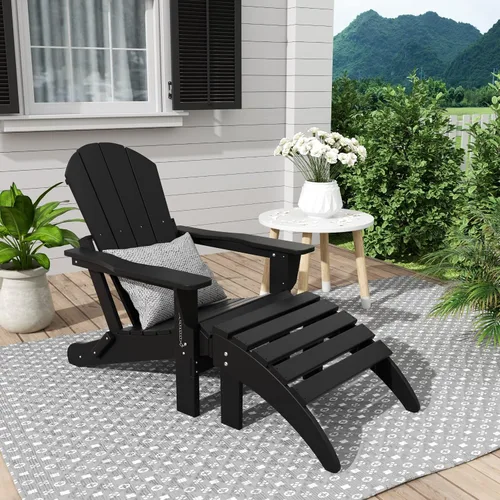 Miniatura 2 de WestinTrends Malibu - Silla de salón para exteriores, juego de 2 sillas Adirondack con otomana, sillas plegables de madera de polietileno para todo
