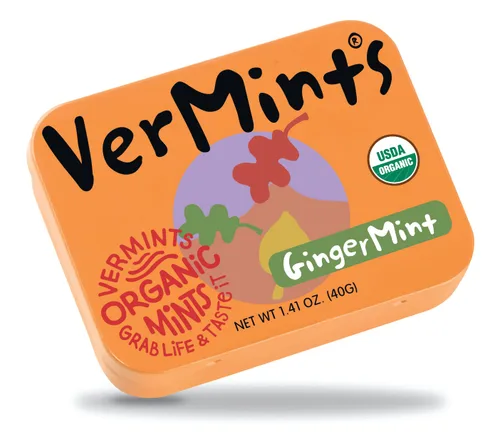 Miniatura 3 de VerMints Organic Breath Mints sabor a menta de jengibre, todo natural, sin OMG, sin nueces, sin gluten, vegano, KSA Kosher, paquete de 6, latas