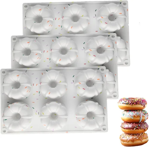 Miniatura 6 de Moldes de gelatina de silicona, 3 moldes de silicona para gelatina, 6 cavidades, antiadherentes para hornear donas, pasteles, brownies, mousse, molde