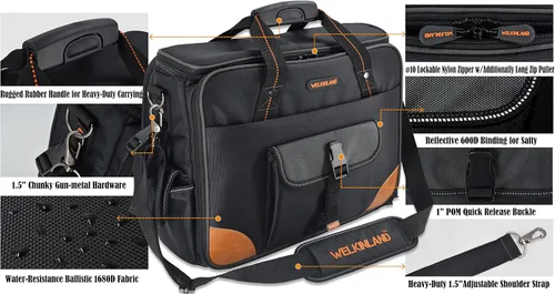 Miniatura 7 de WELKINLAND Bolsa de herramientas para electricista de 88 bolsillos - Bolsa de herramientas para electricista, técnico, HVAC y laptop