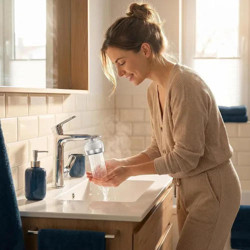 Miniatura 4 de Filtro de agua para fregadero de baño de larga duración. Elimina el 99% del cloro y metales pesados. Suavizante de agua dura. Purificador