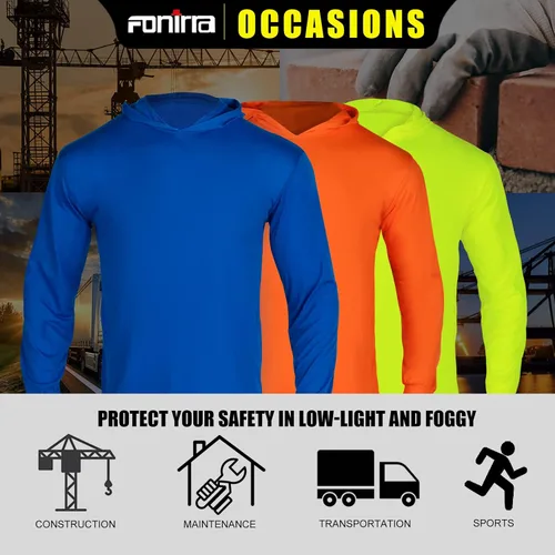 Miniatura 5 de FONIRRA Camiseta de manga larga de alta visibilidad para hombre, paquete de 3 camisas de trabajo de construcción con capucha Multicolor_3 piezas