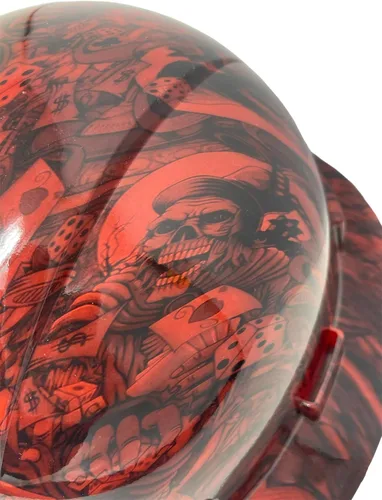 Miniatura 2 de Casco duro OSHA de ala completa, sin ventilación, diseño de calavera y tatuaje, acabado brillante, con suspensión de 6 puntos