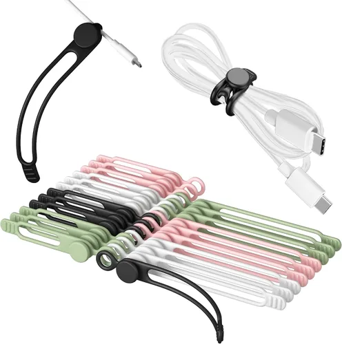 Miniatura 9 de 20 bridas de silicona para cables de 3 pulgadas, organizador de cables reutilizables pequeños para cables de carga, auriculares, cables de Negro