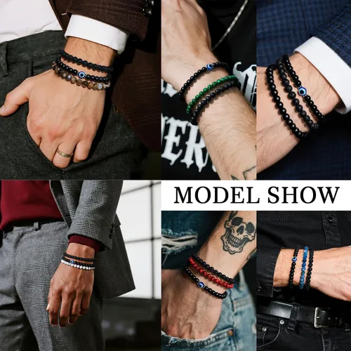 Miniatura 4 de Pulsera contra el mal de ojo de 0.236 pulgadas, pulseras de cuentas ajustables elásticas naturales