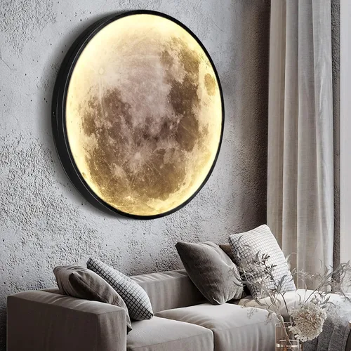Miniatura 9 de Lámpara de pared de luna regulable de 19.6 pulgadas con control remoto, moderna lámpara de pared LED enchufable, lámpara de pared negra de 24 W