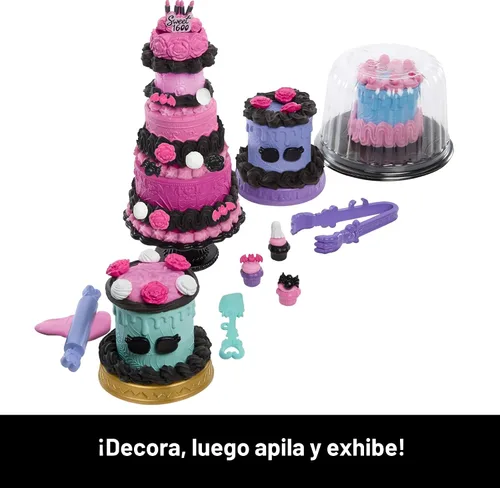 Miniatura 5 de Monster High Kit de pastel de cumpleaños aterrador y dulce con muñeca Clawdeen Wolf, juego de decoración de pastel con 20+ accesorios como glaseado
