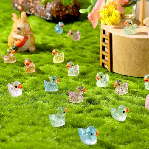 Miniatura 4 de 120 piezas de Fuyamp Mini patos de resina, lindas figuras de pato en miniatura coloridas para proyectos de bricolaje, acuario, decoración del hogar