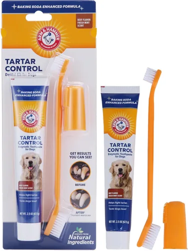 Miniatura 12 de Arm & Hammer para mascotas kit de 3 piezas para control del sarro para perros, contiene pasta, cepillo de dientes y cepillo para el dedo, reduce