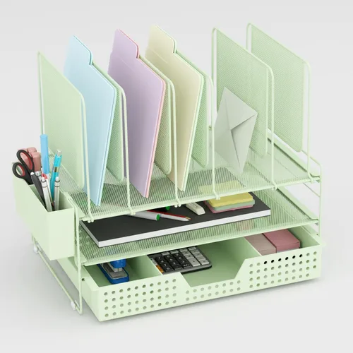 Miniatura 8 de LEKETREE Organizador de escritorio, organización de oficina con soporte de archivos vertical, organizador de archivos con cajón y soporte