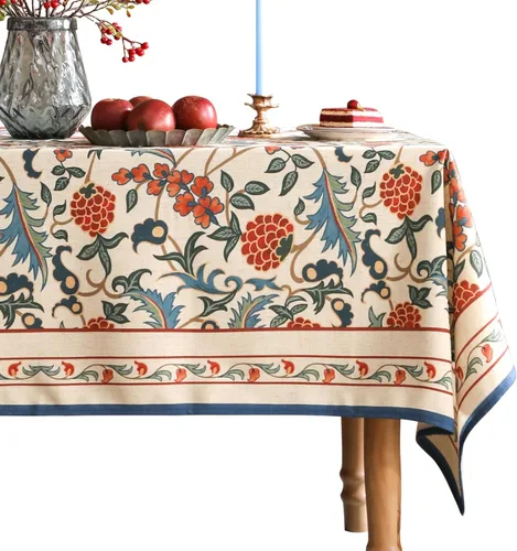 patdrea Mantel de Lino Vintage de Diseñador para Mesa Rectangular, Manteles Florales Franceses Suaves y Duraderos, Cubierta de Mesa Colorida para