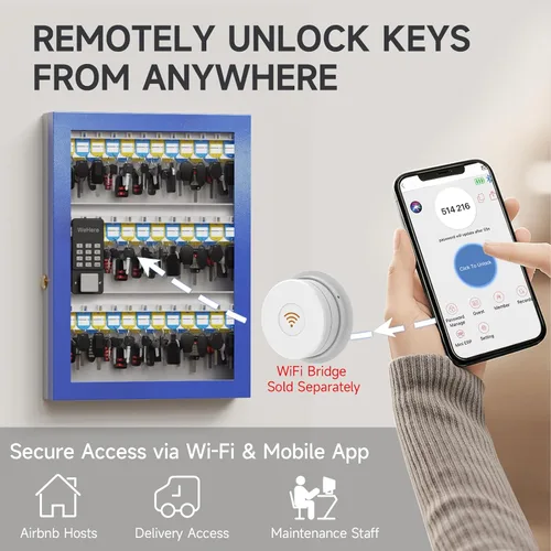 Miniatura 6 de WeHere Caja de bloqueo inteligente de 72 teclas para montaje en pared, gabinete de llaves comercial con aplicación, teclado, Bluetooth y desbloqueo