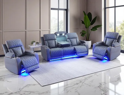 Miniatura 63 de Juego de Sofá Reclinable Eléctrico, Juego de Sofá y Sillón Reclinable de Cuero Negro, Juegos de Muebles de Sala de Estar, Sofá de Dos Plazas