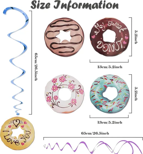 Miniatura 2 de 30 piezas de donas colgantes de remolino, bonita decoración de fiesta de donas, serpentinas colgantes de techo para fiesta de cumpleaños, fiesta