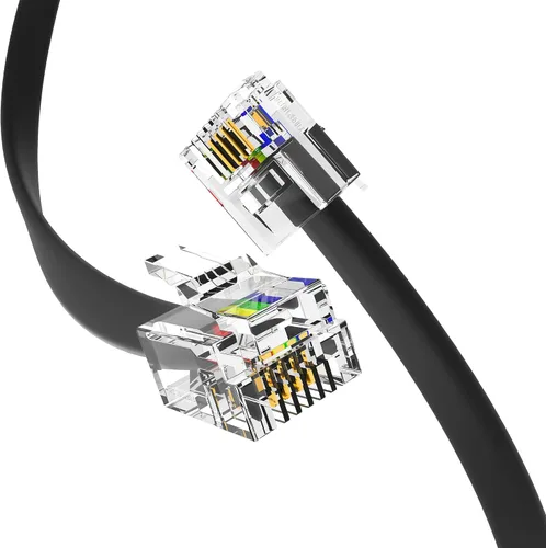 Paquete de 2 cables telefónicos de 1 pie, grado profesional, fabricado en Estados Unidos, enchufes RJ11 macho 6P4C con contactos dorados de 50