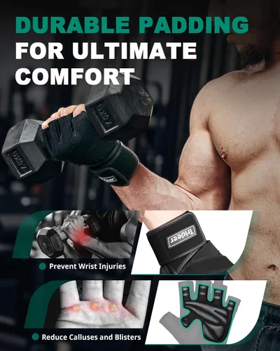 Miniatura 3 de Trideer Guantes de entrenamiento para hombres, guantes para levantamiento de pesas con soporte para muñeca, protección completa de la palma y agarre