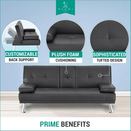Miniatura 3 de Naomi Home Sofá cama tipo futón convertible compacto – Moderno sofá cama de piel sintética para espacios pequeños, apartamentos y dormitorios