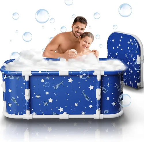 Miniatura 9 de Bañera portátil, bañera plegable de 47" sin instalación, 7 capas de espesor con soporte metálico, bañera de terapia para cabina de ducha, bañera