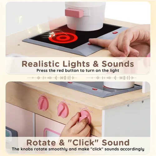 Miniatura 3 de SainSmart Jr. Cocina de madera de juguete para niños - Juego de cocina de jugar premium para niños pequeños - Incluye estufa, refrigerador y Piggy