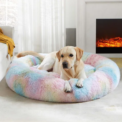 Miniatura 94 de WESTERN HOME WH Cama calmante para perros y gatos, dona acogedora anti-ansiedad, cama redonda cálida y acogedora de piel sintética, suave y azul