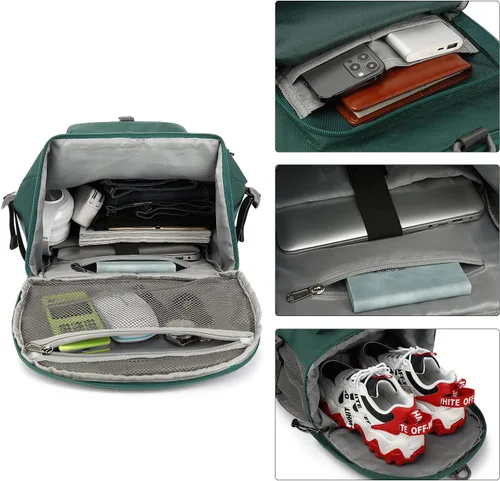 Miniatura 4 de Bolsa de gimnasio Kalesi con compartimento para zapatos, mochila de lona de 4 vías impermeable para viajes, deporte, senderismo, portátil, Verde