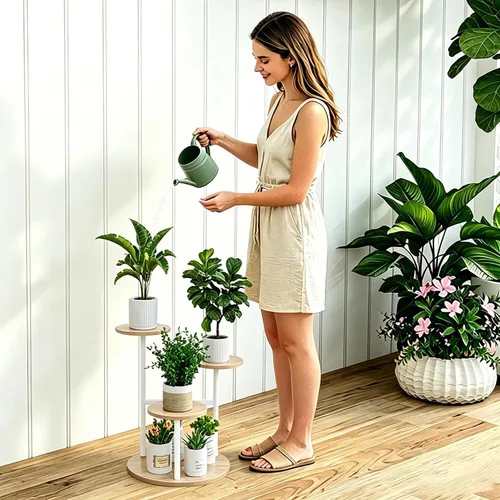 Miniatura 4 de INGIORDAR Soporte para plantas de interior de 4 niveles con 5 estantes para macetas múltiples para patio, jardín, balcón, sala de estar, esquina