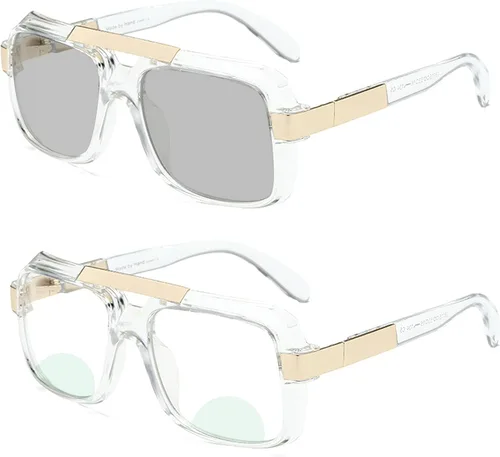 Miniatura 8 de Gafas de sol de transición de gran tamaño Gafas de lectura fotocrómicas Hombres Bifocal Presbicia Puntos para lector Cerca de la vista