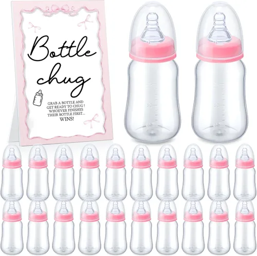 Miniatura 17 de Roowest Bottle Chug Baby Shower Games Favores que incluyen 18 botellas con 1 botella de chug de madera para revelación de género y suministros