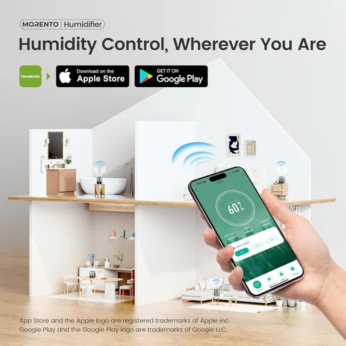 Miniatura 2 de MERONTE Humidificadores inteligentes para dormitorio, habitación grande, hogar, humidificador de llenado superior de niebla fría de 6 litros