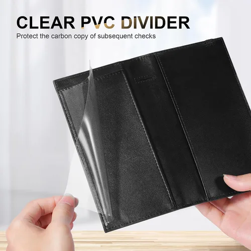 Miniatura 6 de CASMONAL Fundas de chequera para chequera personal RFID de cuero premium para chequera duplicada (negro), Negro -, Minimalista