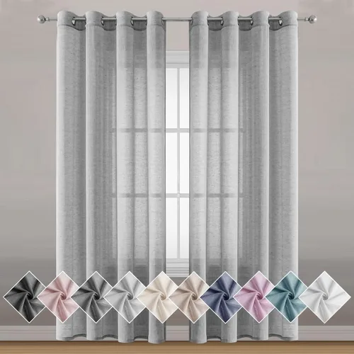 Miniatura 19 de Miss SELETEX - Cortinas traslúcidas de lino natural rosa rubor para sala de estar, elegantes cortinas para ventana lisas con ojales filtrantes