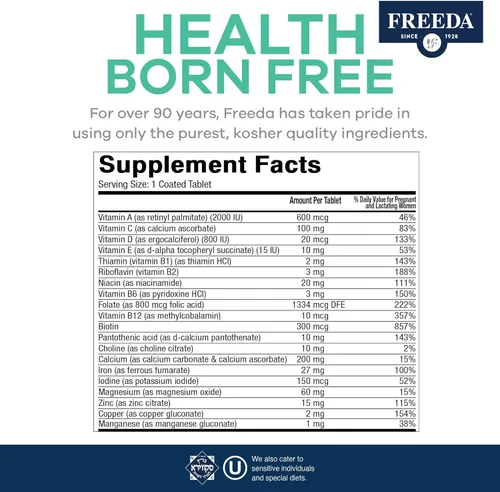 Miniatura 4 de FREEDA Vitamina prenatal – Kosher Prenatales – Vitaminas prenatales con hierro, ácido fólico prenatal, colina, vitamina D – Un apoyo multivitamínico